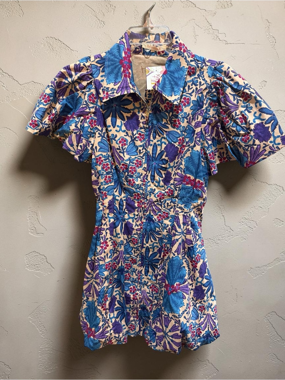Olivaceous Blue and Purple Floral Puff-Sleeve dress